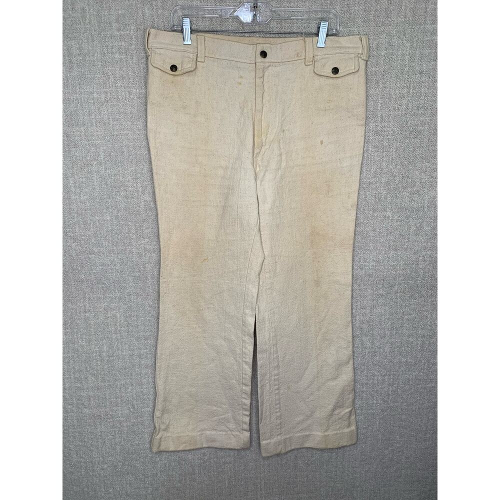 Tobias Pants Vintage Cloth Canvas Cream Beige 36 x 29 Flap‎ Pockets Painters